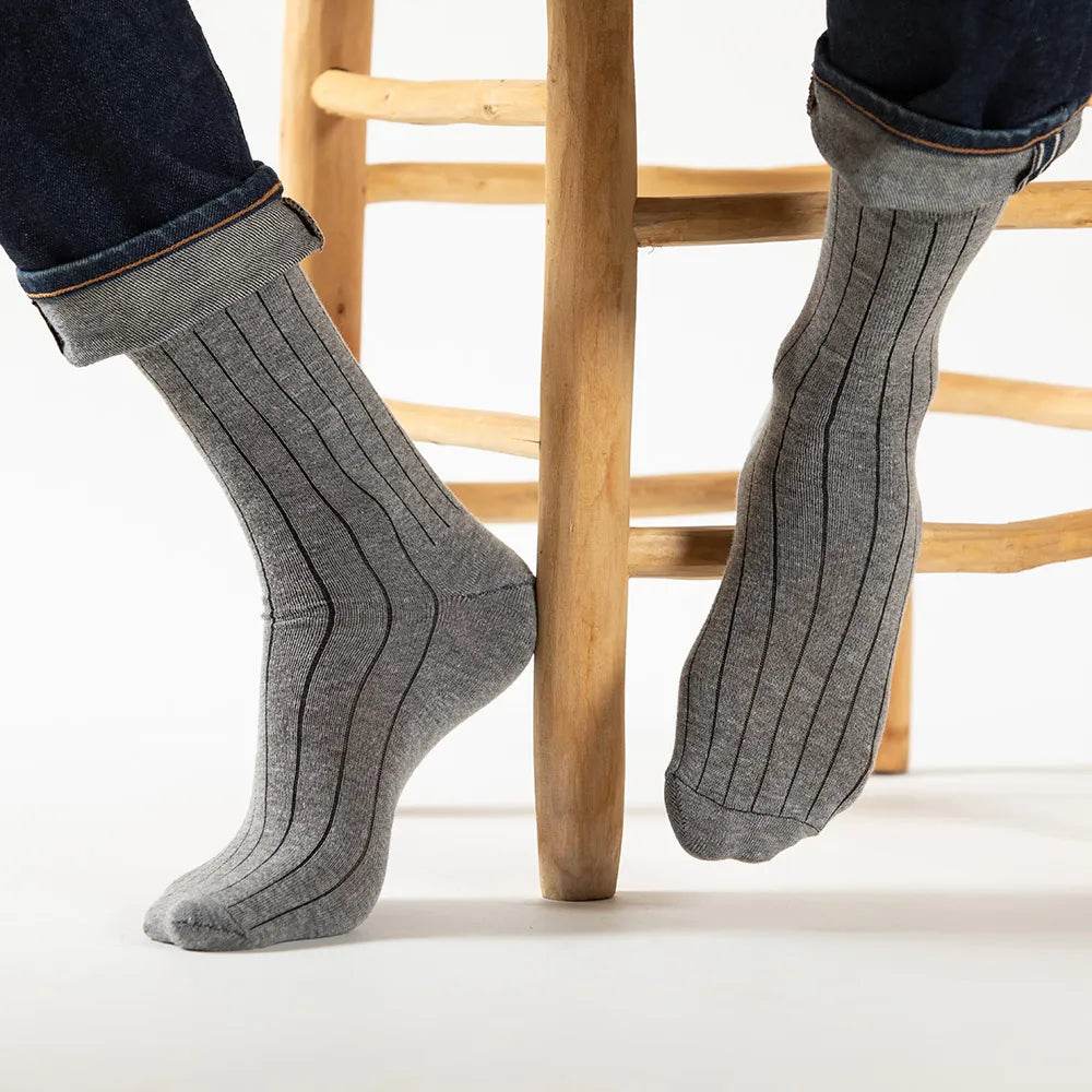 נעל גרבי גבר כותנה פסים פסים אפור - נאות ישראל