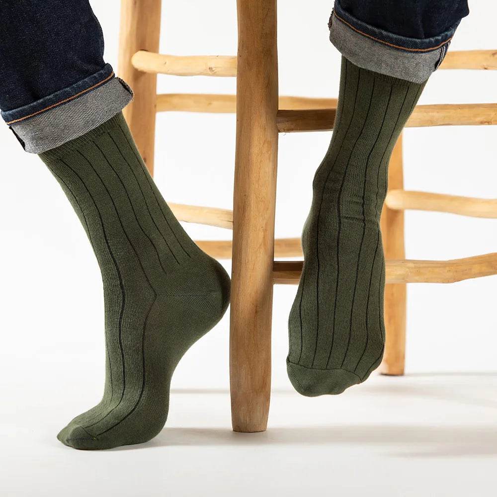 נעל גרבי גבר כותנה פסים פסים ירוק - נאות ישראל